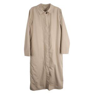 Vtg LL Bean Flannel Lined Button Dress Jacket Khaki Tan Trench Women's Medium